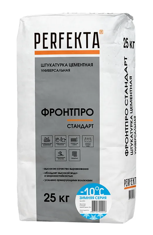 Штукатурка цементная Перфекта Фронтпро Стандарт универсальная зимняя 25 кг – купить по низкой цене в Тюмени в интернет-магазине Стройснаб Штукатурка цементная Перфекта Фронтпро Стандарт универсальная зимняя 25 кг