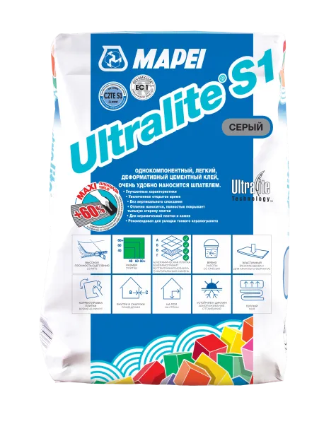 Клей для плитки Mapei Ultralite S1, серый