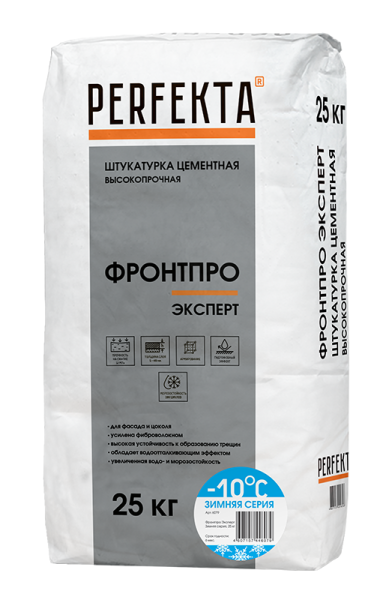 PERFEKTA Штукатурка цементная высокопрочная Фронтпро Эксперт Зимняя серия, 25 кг – купить по низкой цене в Тюмени в интернет-магазине Стройснаб PERFEKTA Штукатурка цементная высокопрочная Фронтпро Эксперт Зимняя серия, 25 кг