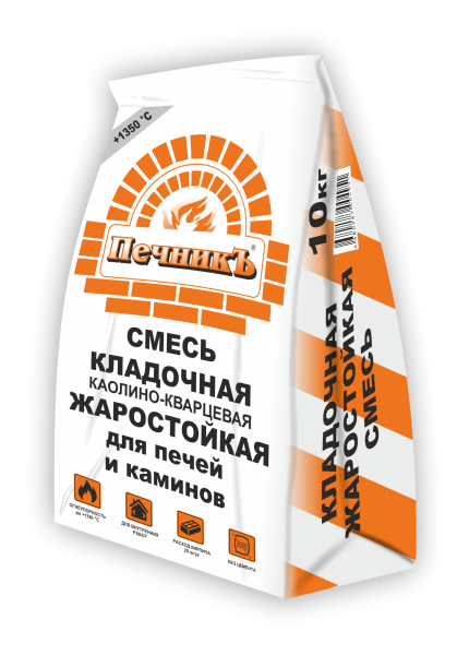 Смесь кладочная каолино – кварцевая жаростойкая Печникъ, 10кг – купить по низкой цене в Тюмени в интернет-магазине Стройснаб Смесь кладочная каолино – кварцевая жаростойкая Печникъ, 10кг