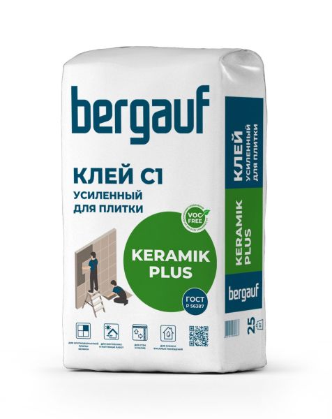 Клей усиленный для керамической плитки Bergauf Keramik Plus, 25 кг – купить по низкой цене в Тюмени в интернет-магазине Стройснаб Клей усиленный для керамической плитки Bergauf Keramik Plus, 25 кг
