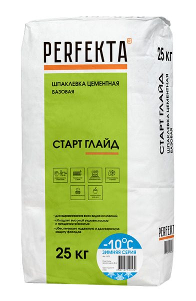 PERFEKTA Шпаклевка цементная базовая Старт Глайд Зимняя серия, 25 кг