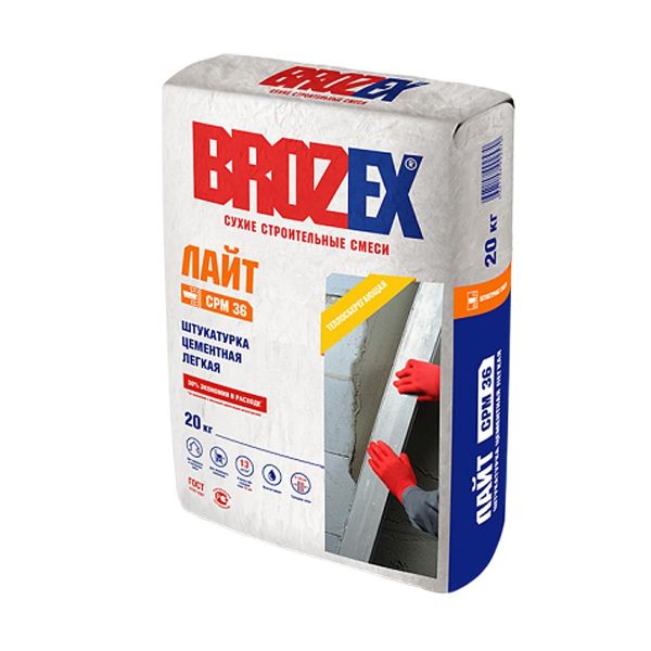 Штукатурка цементная СРМ 36 Лайт (ШС-36) 20 кг BROZEX