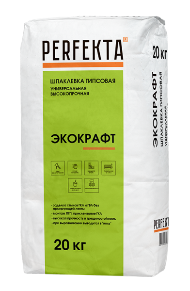 PERFEKTA Шпаклевка гипсовая универсальная влагостойкая Экокрафт, 20 кг